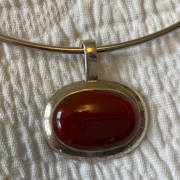 Elegant Silver and Brown Pendant Necklace - Picture 1 of 5